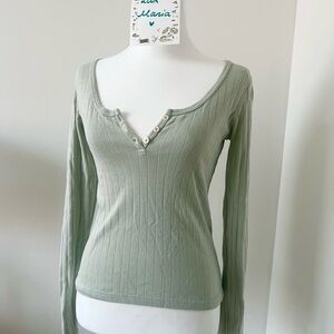 Brandy Melville Light Green Buttoned Long Sleeve Henley Top